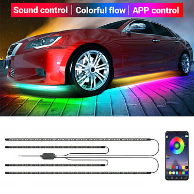 #ad Car Flexible RGB LED Strip Underglow Underbody System Neon Light APP Remote Kit $19.99