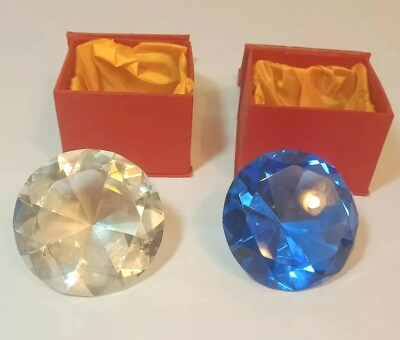 #ad 2 3quot; Diamond shaped Glass gems in red cases blue amp; clear $18.00