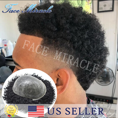 #ad Afro Kinky Curly Toupee for Black Men All Poly Skin PU African American Mens Wig $149.00