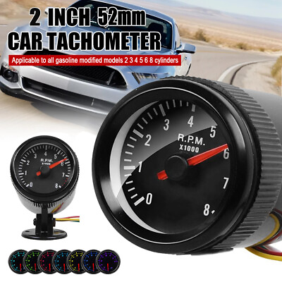 #ad 2 inch 52mm Electrical Tachometer Gauge for 0 8 x1000 RPM 7 Color LED Display $14.90