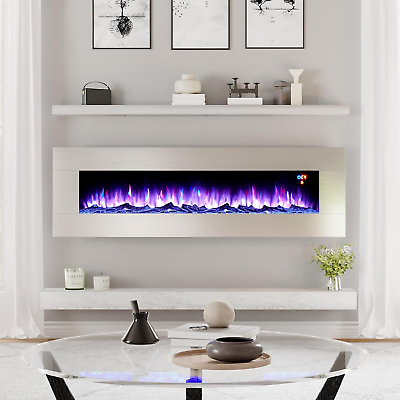#ad #ad 60quot; Wall Mount Electric Fireplace Stainless Steel Wall Hanging Fireplace with R $320.99