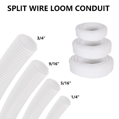 #ad White Split Wire Loom Tube Corrugated Conduit Cable Harness Wrap Management lot $28.99