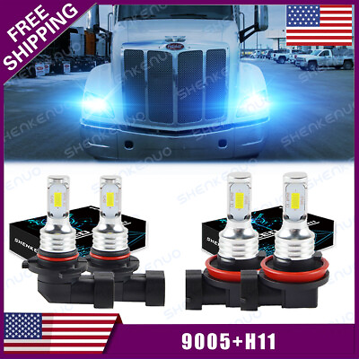 #ad 8000K 9005 H11 High Low 4xLED Headlight Bulbs For Peterbilt 579 587 Trucks Lamp $31.07