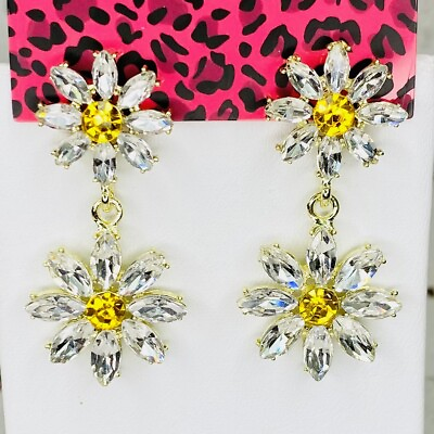 #ad Betsey Johnson Crystal Daisy Earrings Rhinestone Summer Flower Dangle Jewelry $19.95