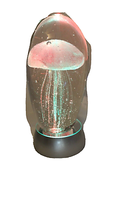 #ad 6quot; Glass Multi colors Jellyfish clear background w multicolored LED Lights Base $44.94