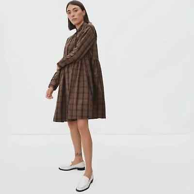 #ad Everlane The Field Dress Oversized Aline Brown Black Mocha Plaid Size Small NWT $59.95