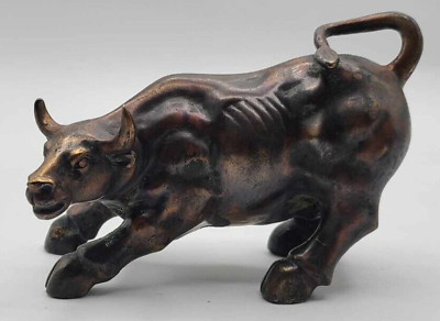 #ad Vintage 5quot;long Bronze Brass Bull Sculpture $30.00