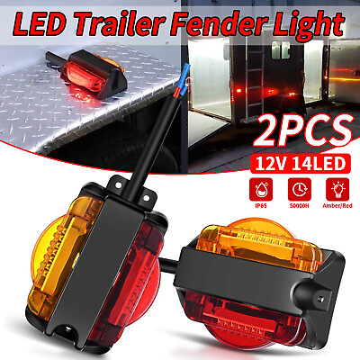 #ad 2x 14 LED Dual Face Red Amber Trailer Fender Side Marker Light Turn Signal Lamps $15.98
