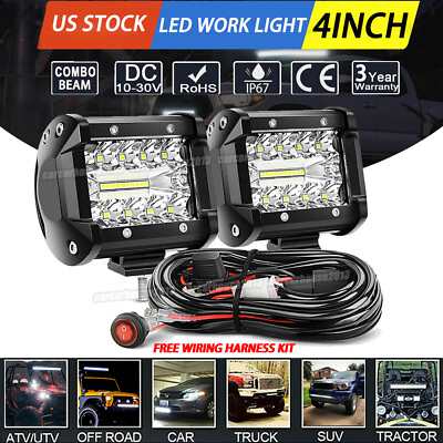 #ad 4quot; LED Work Light Bar Pods Flood Spot Combo Fog Driving Kit ATV Offroad Wiring $23.32