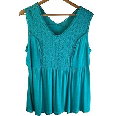 #ad Terra amp; Sky Lace Sleeve Smock Turquoise Top Women#x27;s Size 1X $9.43