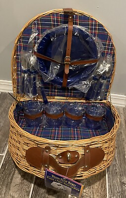#ad New Vintage Picnic Basket Set for 4 Person With Leather Handle $34.99