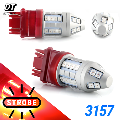 #ad Syneticusa 3157 Red LED Brake Strobe Flashing Tail Stop Parking Bulbs Light $13.17