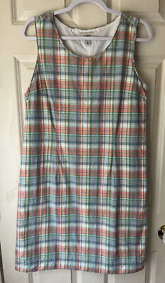 #ad LL Bean Plaid Multicolor Sleeveless Shift Dress Size 12 Cotton Lined Sleeveless $19.99