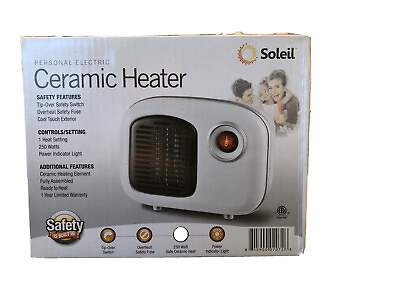 #ad Soleil Personal Ceramic Mini Heater 250W Indoor White Desktop Model MH 08W $12.99