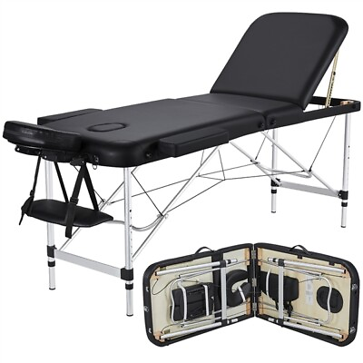 #ad Aluminium Professional Massage Table Adjustable Portable Lashing Bed 3 Folding $99.99