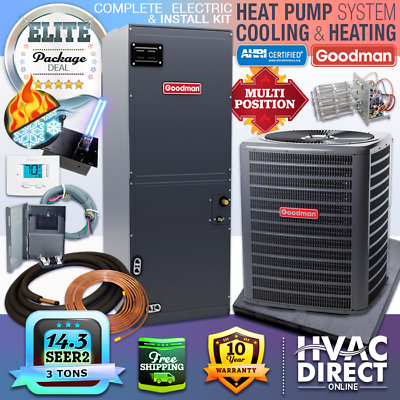 #ad Goodman 3 Ton 14.3 SEER2 Central Air Conditioner Heat Pump Split System AC Kit $3809.50