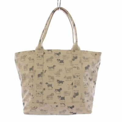 #ad Franche Lippee Dog Encyclopedia Tote Bag Handbag Canvas Allover Pattern Beige K $171.43