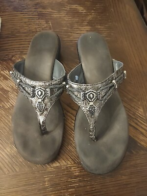 #ad Women#x27;s Rialto Comfort Silver Faux Leather Thong Sandals w Metal Accents 9.5M $12.99
