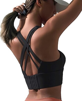 #ad Umode Black Sports Bra Small Strappy Back Athletic Top Adjustable 28A 28B 30A $10.00