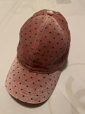 #ad Betsey Johnson Pink Velveteen Black Hearts Hat Baseball Cap Adjustable One Size $20.00