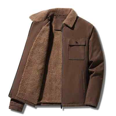 #ad Autumn Winter Men Jackets Fleece Casual Turn Collar Windbreaker Cargo Coats $63.80