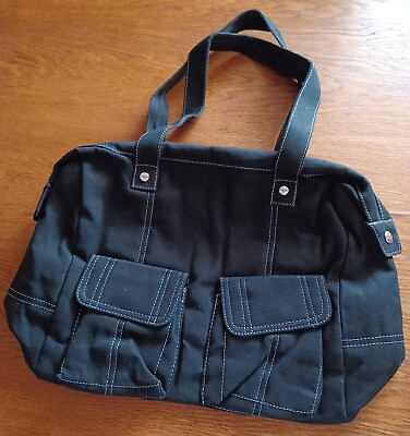 #ad NEW Thirty One Casual Cargo Purse Black Cotton New $29.99