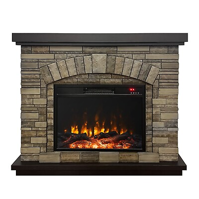 42quot;Faux Stone Mantel Infrared Electric Fireplace with Timeramp;Remote Control $409.99