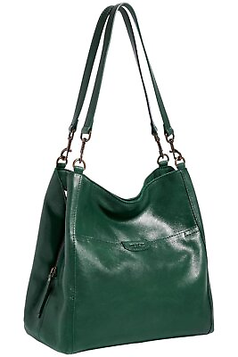 #ad American Leather Co. Triple Entry Hobo Bag Austin Hunter Green Vintage $79.99
