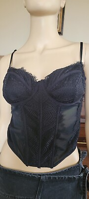 #ad Women#x27;s Black Garage Lace Bustier Bralette Boned Size Medium $22.00