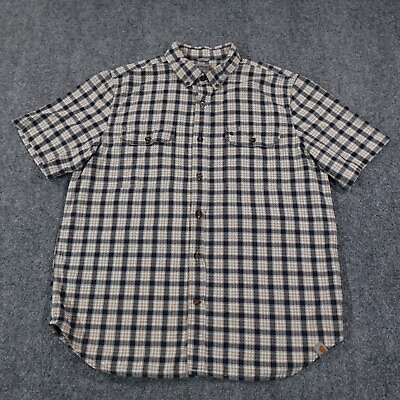 #ad Carhartt Shirt Mens XL Blue Plaid Short Sleeve Button Up Relaxed Cotton VTG 7221 $19.95