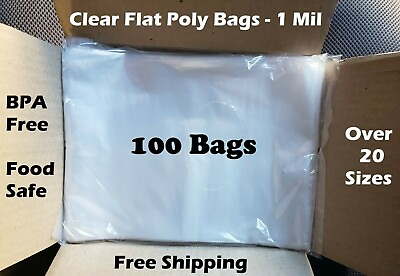 #ad 100 Clear Plastic Bags Open Top Lay Flat 1 Mil Large Small 1Mil Poly Bolsas $15.88