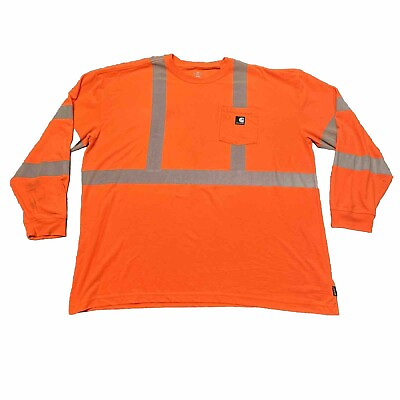 #ad Carhartt Shirt Mens 4XL Orange Reflective Long Sleeve High Visibility K257 $14.77