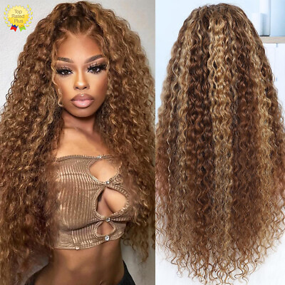 #ad Highlight Ombre 13×4HD Lace Front Wig Human Hair 5 27 Honey Blonde Deep Wave Wig $89.98