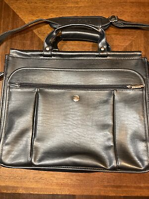 #ad Targus Black Leather Briefcase Laptop Computer Bag Organizer W Shoulder Strap￼ $19.00
