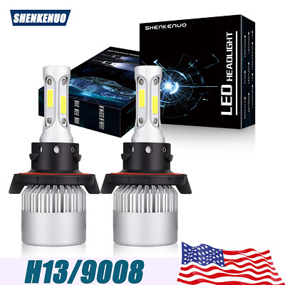#ad 2SIDE H13 9008 LED 6000K White Headlight Bulb Kit High Low Beam Light Pair $18.89