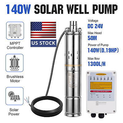#ad 3quot; DC 24V Solar Water Pump Deep Well Pump Submersible Bore MPPT Controller Kit $189.99