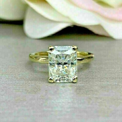 #ad 3Ct Radiant Certified Moissanite Solitaire Engagement Ring Solid 14K Yellow Gold $410.01