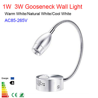 #ad Gooseneck LED Bedside Wall Light 1W 3W Sconce Mounted Reading Flexible Hose Lamp C $19.19