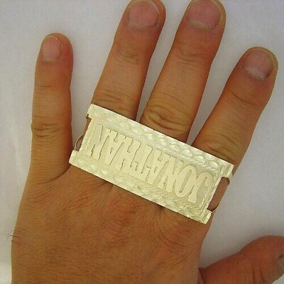 #ad #ad Metal Men#x27;s Custom 3 Finger Name Ring 14k Yellow Gold Plated Silver $204.00