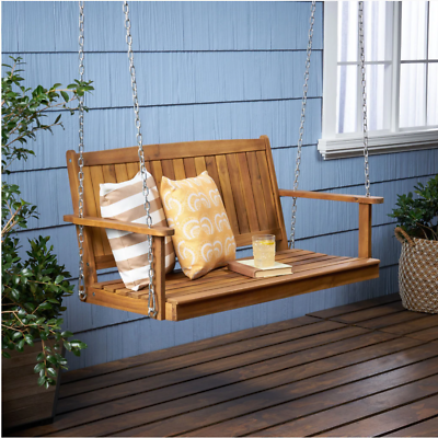 #ad Brand New Outdoor Aacia Wood Porch Swing 4#x27; Teak Finish Acacia Wood FLF29 $152.92
