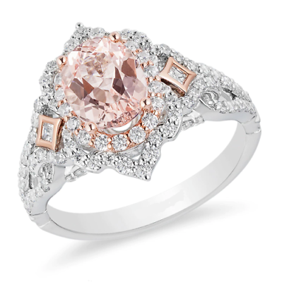 #ad 3Ct Oval Morganite amp; Lab Created Diamond Engagement Ring 14K White Gold Finish $89.64