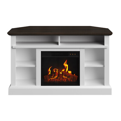 #ad Corner Tv Stand With Electric Fireplace Fits 55 Inch Tvs Console White $365.38