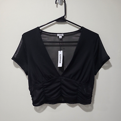 #ad NWT Womens Large Black Garage Crop Top with Mesh Detailing $6.37
