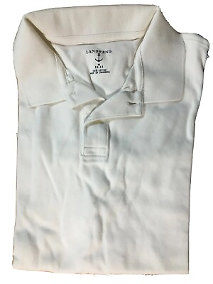 #ad Land#x27;s End Boys Kids Short Sleeve Interlock Polo Shirt Size Medium White $22.00