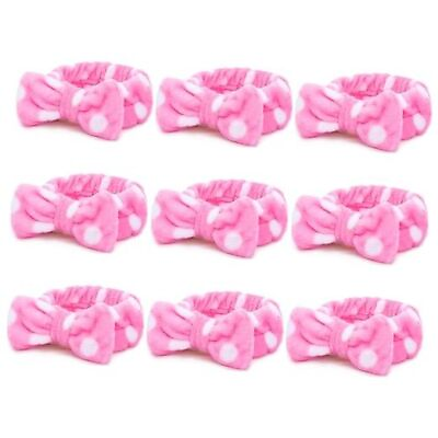 #ad 9 Pcs Face Wash Headbands Hair Band for Washing Face Soft Coral Pink Dot $30.77