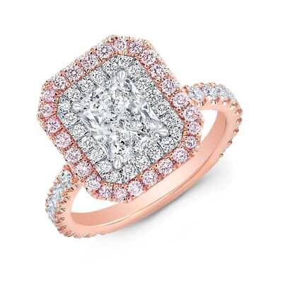 #ad King of Jewelry Radiant Double Halo with Pink 14K White Gold Engagement Ring $5169.25