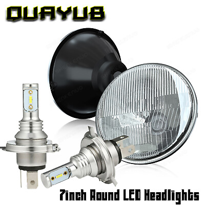 #ad 7 Inch LED Glass Headlight Round ORIGINAL CLASSIC LOOK conversion Chrome pair $105.87