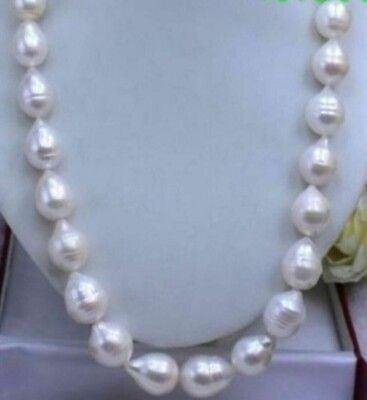 #ad 18 inch AAA11 12mm Natural South China Sea White Pearl Necklace 14k $36.00