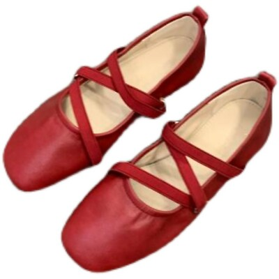 #ad Womens Mary Jane Pumps Slip On Ballet Flats Cross Strap Square Toe Shoes Casual $46.22