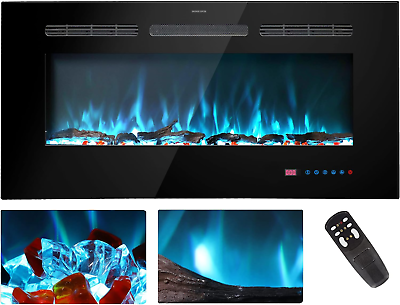 #ad 30 Inches Electric Fireplace Inserts Recessed and Wall Mounted Fireplace Heater $205.99